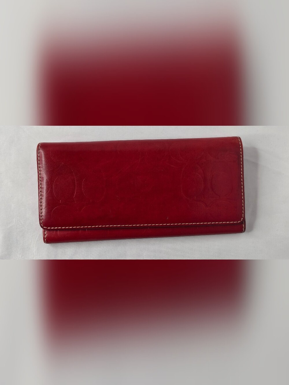 Vintage Coach Red Embossed Signature C Leather Long Wallet Made in Spain